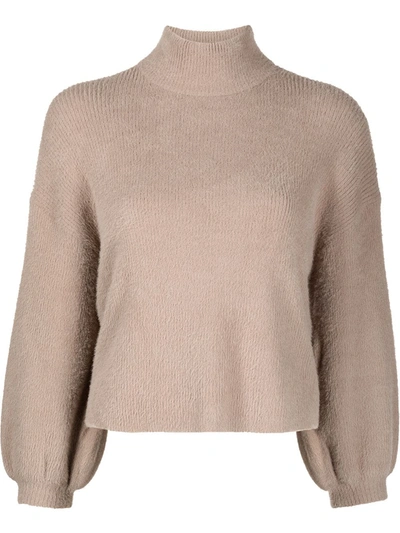 Michelle Mason Mock Neck Fuzzy Sweater In Beige