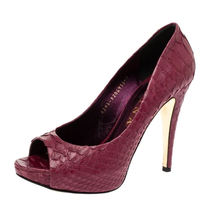 Pre-owned Gina Purple Python Peep Toe Platform Pumps Size 37