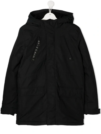 Hugo Boss Kids' Logo Hooded Coat In Black