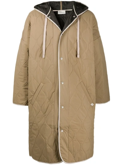 Drôle De Monsieur Quilted Hooded Coat In Brown