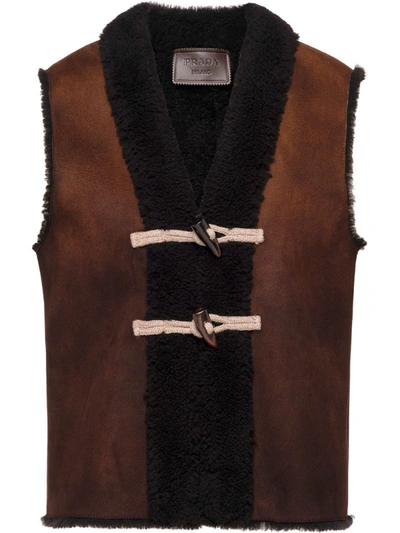 Prada Sheepskin Toggle Vest In Brown