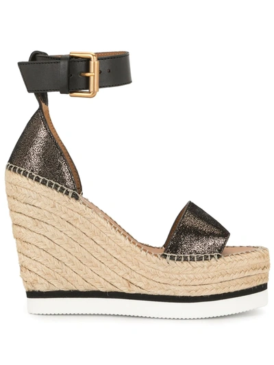See By Chloé Woven Wedge Sandals In Black