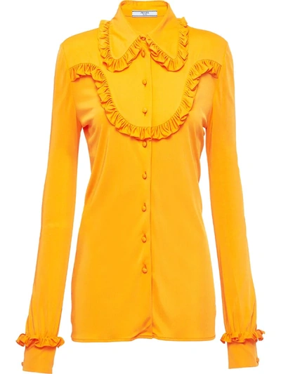 Prada Ruffle-trimmed Button-up Shirt In Orange