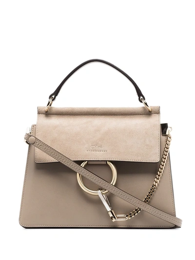 Chloé Small Faye Leather & Suede Top Handle Bag In Neutral