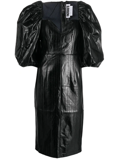 Rotate Birger Christensen Faux-leather Midi Dress In Black