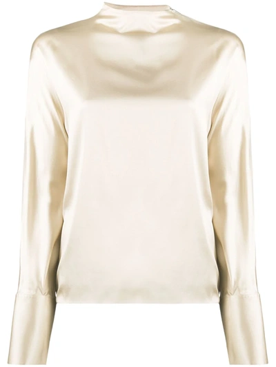Helmut Lang Zip-detailed Silk-blend Satin Blouse In Neutrals