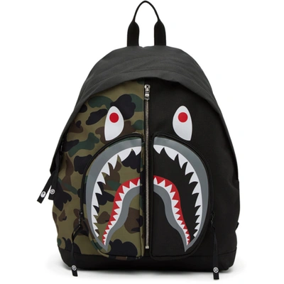 Bape Black And Camo Shark Day Backpack In Blk