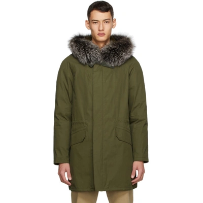 Yves Salomon Khaki Down & Fur Jacket In B2341 Huntr
