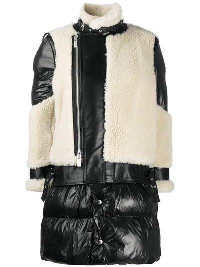 Sacai Wool-panelled Padded Coat In Black