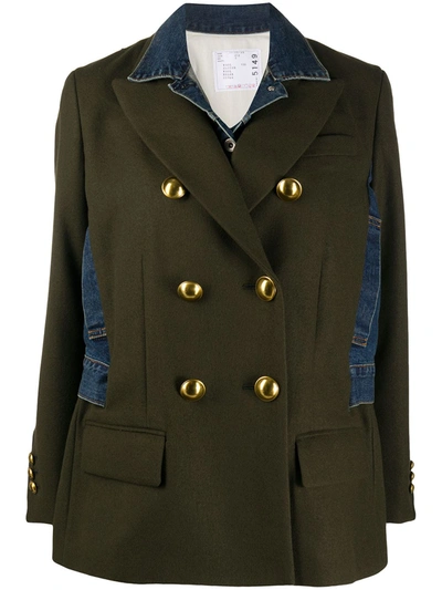 Sacai Khaki & Blue Wool Denim Combo Jacket In Green