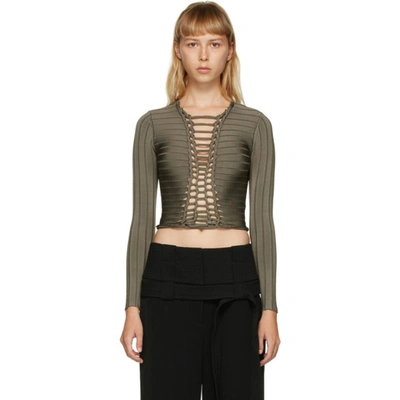 Dion Lee Central Braid Long Sleeve Top In Slate Green