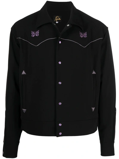 Needles Butterfly Embroidered Piped Cowboy Jacket In Black