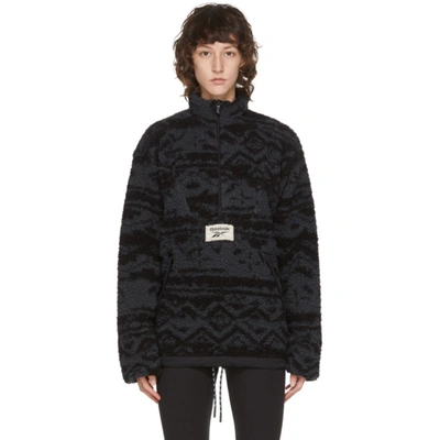 Reebok Reversible Black & Grey Fleece Half-zip Sweater