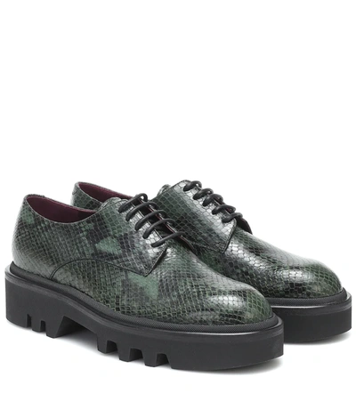 Dries Van Noten Snake-effect Leather Derby Shoes In Green