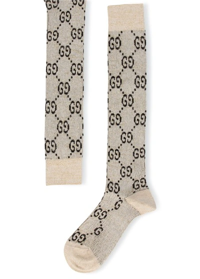 Gucci Gg Knee Socks In Ivory Color In Ivory/black