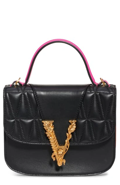 Versace Quilted Flap Shoulder Bag In Black Multi/ Tribute Gold