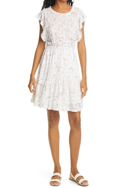 Rebecca Taylor Zadie Floral Linen Jersey Dress In Snow Combo