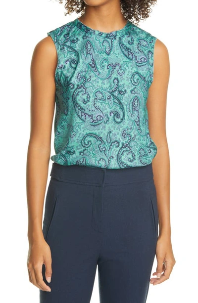 Rebecca Taylor Margaux Paisley Silk Blend Shell Top In Jade Combo