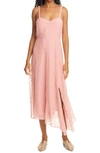 Rebecca Taylor Dot Embroidered Crinkle Chiffon Maxi Sundress In Grapefruit