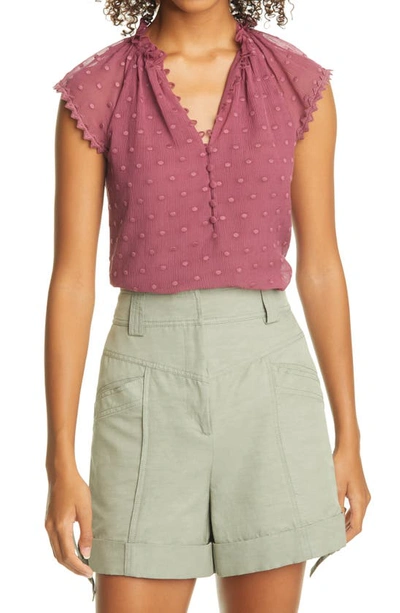 Rebecca Taylor Dot Embroidered Crinkle Chiffon Top In Jam