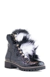 Cecelia New York Trekker Boot With Genuine Shearling Trim In Black/ Black Leather