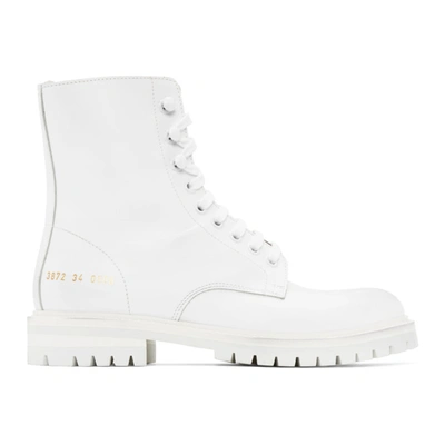 Common Projects White Lug Sole Combat Boots In 0506 White