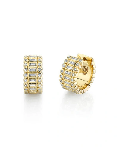 Sydney Evan 14k Yellow Gold & Diamond Stacked Baguette & Bezel Huggie Earrings