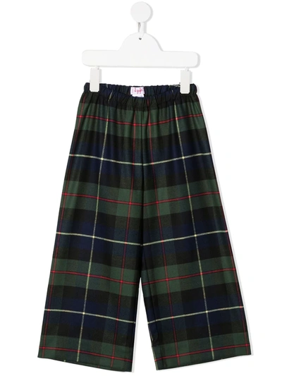 Il Gufo Kids' Check-print Wide-leg Trousers In Green