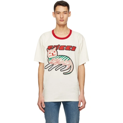 Gucci Off-white Cat Print Oversize T-shirt