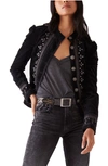 Free People Maven Black Embroidered Stretch-velvet Jacket