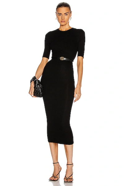 Enza Costa Silk Rib Half Sleeve Crew Midi Dress In Black