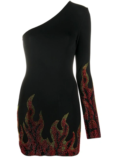 Alexandre Vauthier Flame Print One-shoulder Bodycon Dress In Black