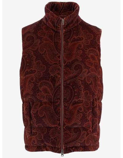 Etro Paisley Printed Ribbed Velvet Waistcoat In Red