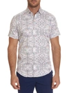 Robert Graham Caldwell Cotton Stretch Square Tile Print Slim Fit Button-down Shirt In White
