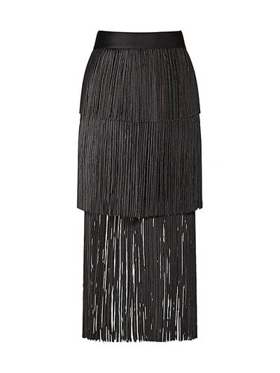 Herve Leger Layered Fringe Midi Skirt In Black