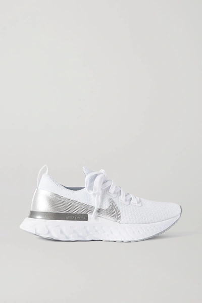 Nike Women's React Infinity Run Flyknit Low Top Running Sneakers In True White/metallic Silver/white