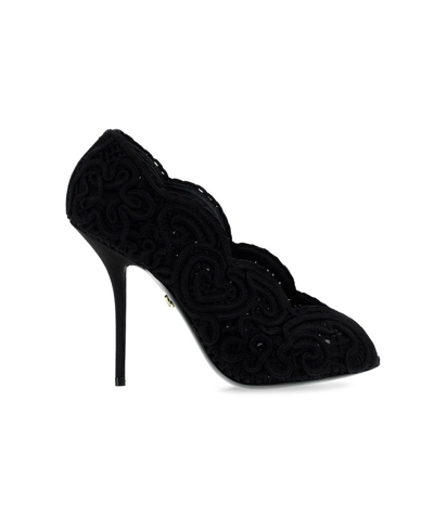 Dolce & Gabbana Cordonetto Lace Peep-toe Pumps In Black