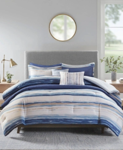 Madison Park Marina 8 Piece Printed Seersucker Comforter And Coverlet Set Collection, King/california King In Blue