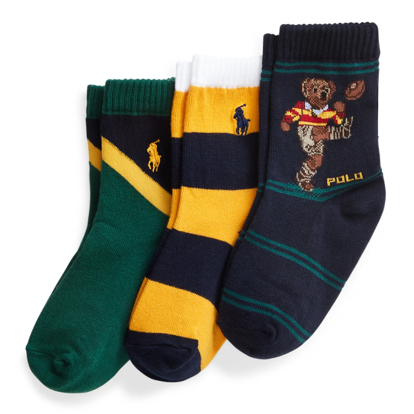 Polo Ralph Lauren Kids' Toddler Boys Football Bear Crew Socks, 3pair