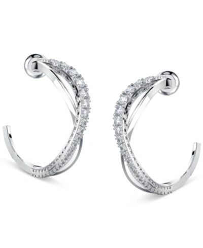 Swarovski Silver-tone Small Crystal Intertwined Open Hoop Earrings, 1"
