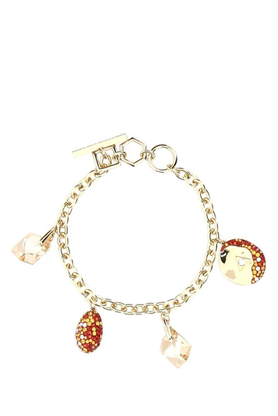 Swarovski Gold-tone Crystal Charm Link Bracelet In Red
