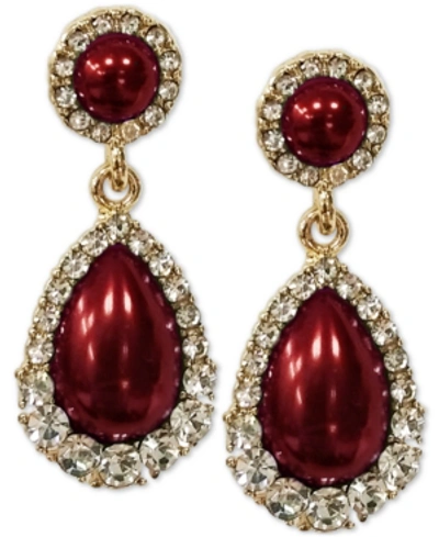 Charter Club Gold-tone Crystal & Imitation Pearl Drop Earrings, Created For Macy's In Red