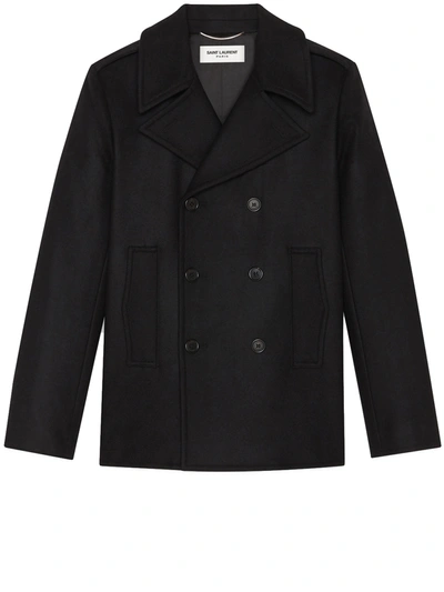 Saint Laurent Wool Pea Coat Black