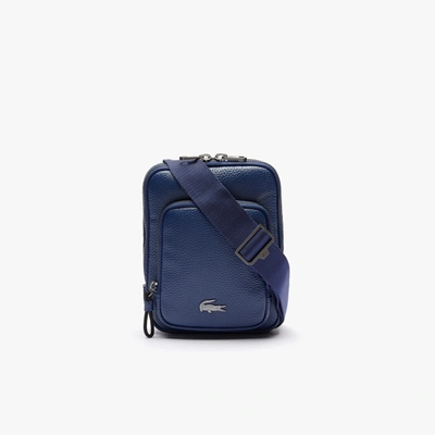 Lacoste Men's Soft Mate Matte Full-grain Leather Small Flat Crossbody Bag In Estate Blue
