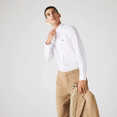 Lacoste Men's Slim Fit Stretch Cotton Poplin Shirt - 18 - 46 In White