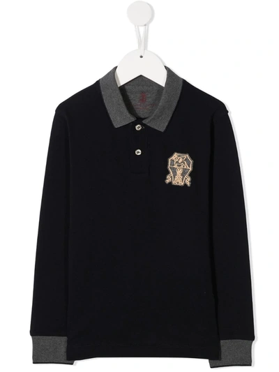 Brunello Cucinelli Kids' Cotton Pique Polo Shirt With Badge In Blue