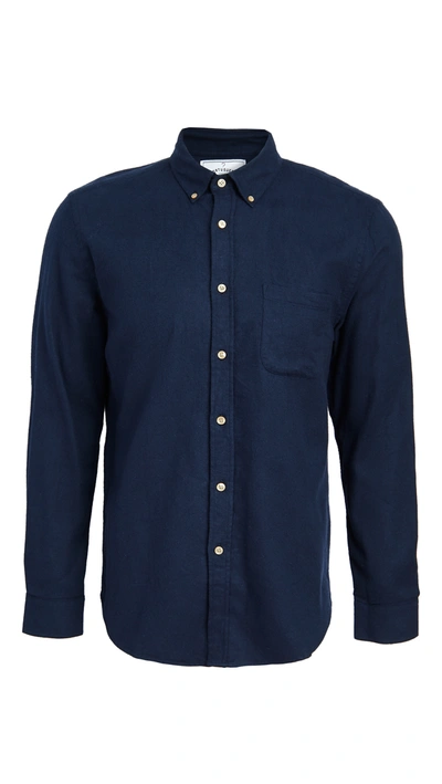 Portuguese Flannel Teca Brushed Flannel Button Down Shirt In Navy