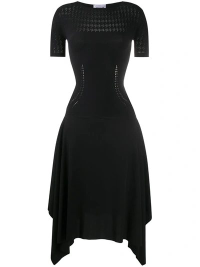 frill hem midi dress black Black Crepe Ruffle Hem Midi Dress With Jewel Detail