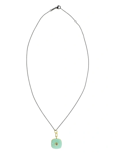 Monica Rich Kosann 18kt Yellow Gold Sapphire Enamel Cushion Locket Necklace In Green