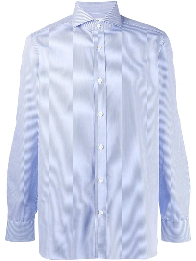 Borrelli Spread Collar Pinstripe Shirt In Blue